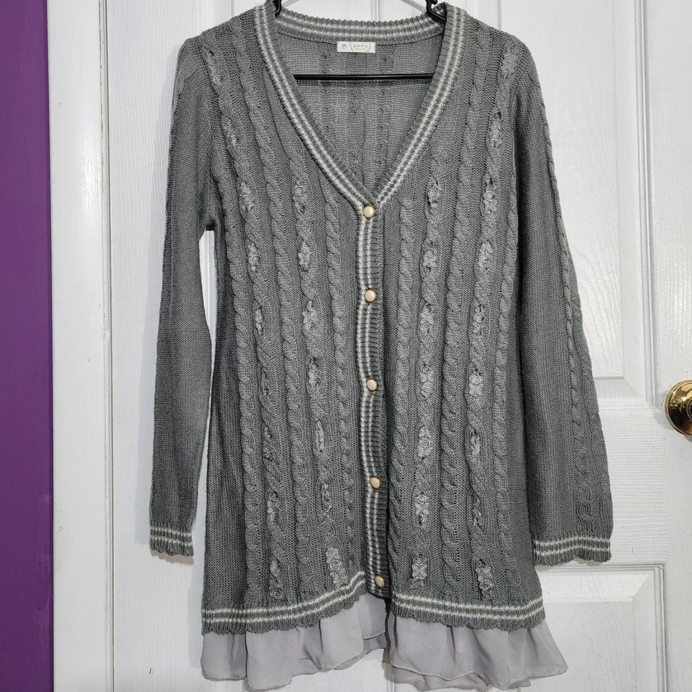 Vintage Grey Axes Femme Ruffle Cardigan